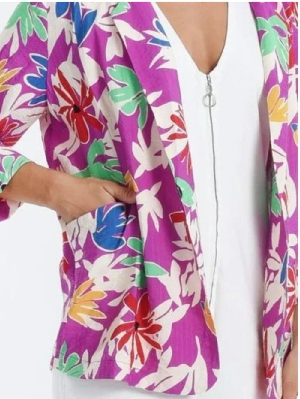 NWT! Lili Sidonio Purple Floral Woven Open-Front Women's Blazer Jacket - Picture 2 of 6
